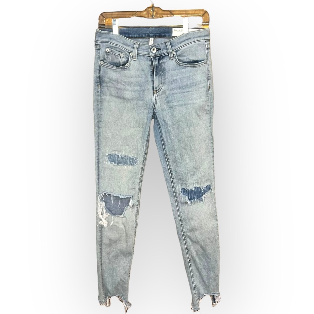 Rag & Bone | Women Light Wash with Distressed and Patch Work Ankle Skinny Jeans